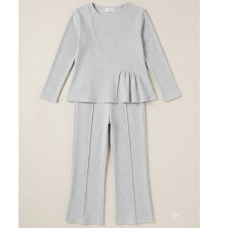ZX104: Girls 2 Piece Rib Outfit- Grey (4-12 Years)